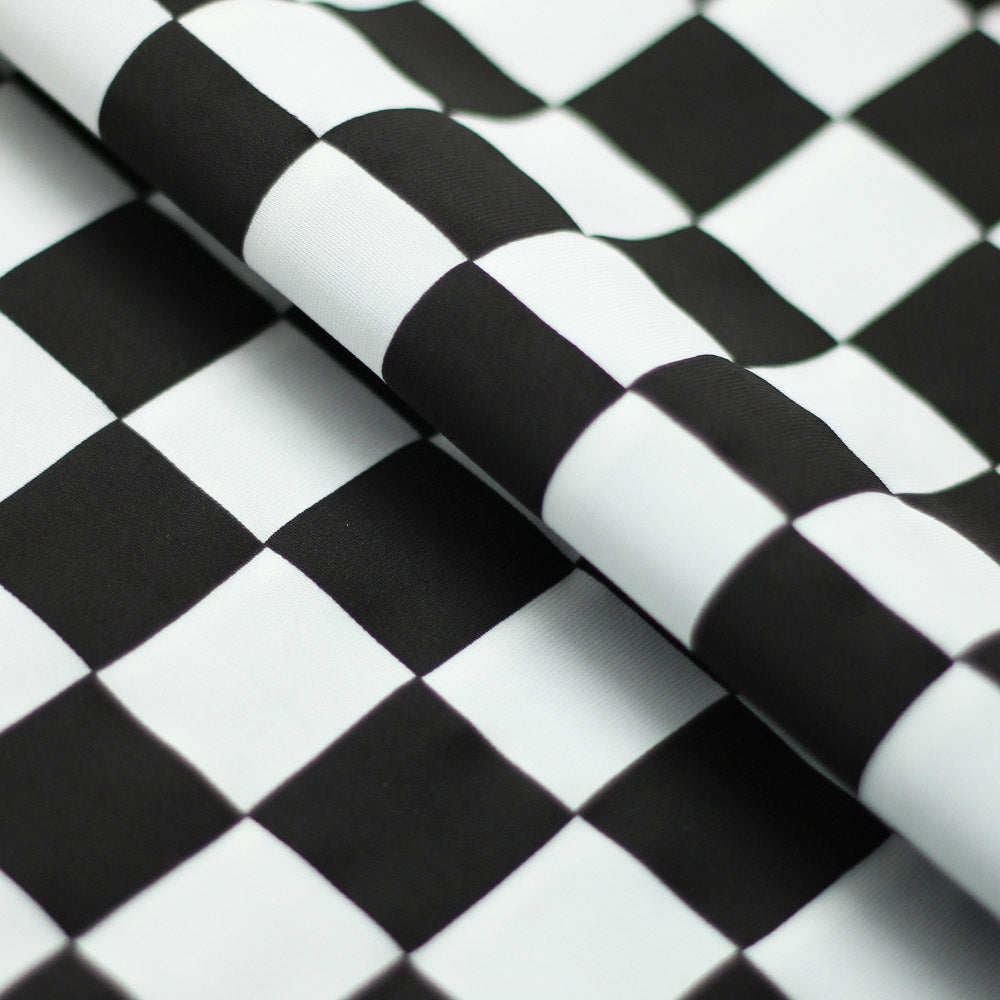 Checkers Poly Spandex Fabric - Red And White Checkered, 1" x 1" Checks, 58/60" Width (1 Yard)