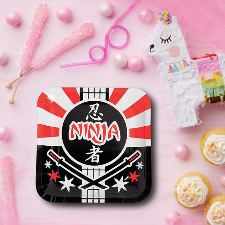 8 Count Ninja Warrior Samurai Swords Paper Plates 9 Inch Square Dinner Plates