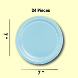 24 Count Light Blue Round Paper Dessert Plates for Baby Showers 7 Inch
