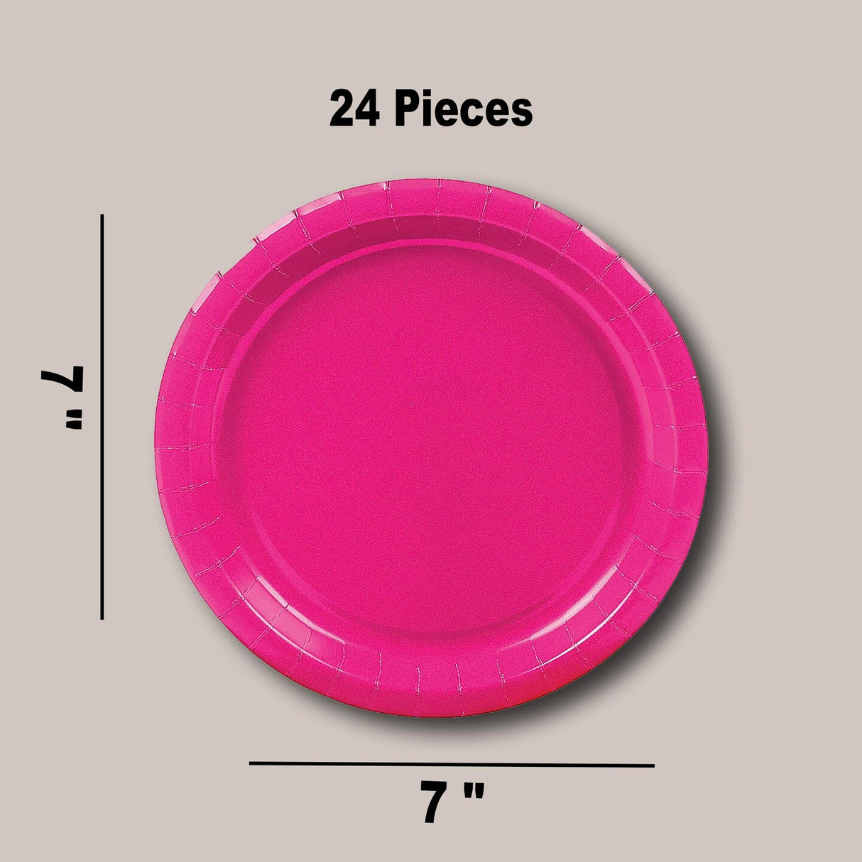 24 Count Hot Pink Paper Dessert Plates Round 7 Inch Disposable Plates for Events