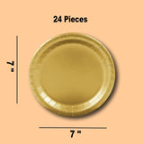 24 Count Metallic Gold Round Dessert Plates for Glam Events 7 Inch