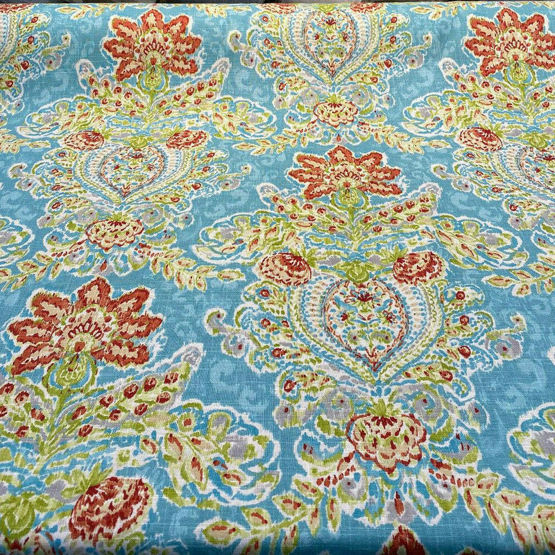 Crystal Vision Capri Linen Rayon Fabric - Light Blue Damask Floral, 54" Width (1 Yard)