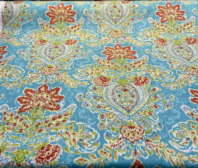 Crystal Vision Capri Linen Rayon Fabric - Light Blue Damask Floral, 54" Width (1 Yard)