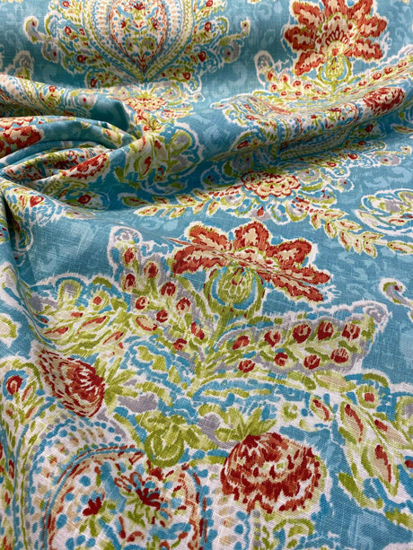 Crystal Vision Capri Linen Rayon Fabric - Light Blue Damask Floral, 54" Width (1 Yard)