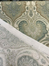 Latika 135 Linen Fabric - Seafoam Blue/Beige Damask, 54.5" Width, 13.5" Horizontal Repeat, 18" Vertical Repeat (1 Yard)