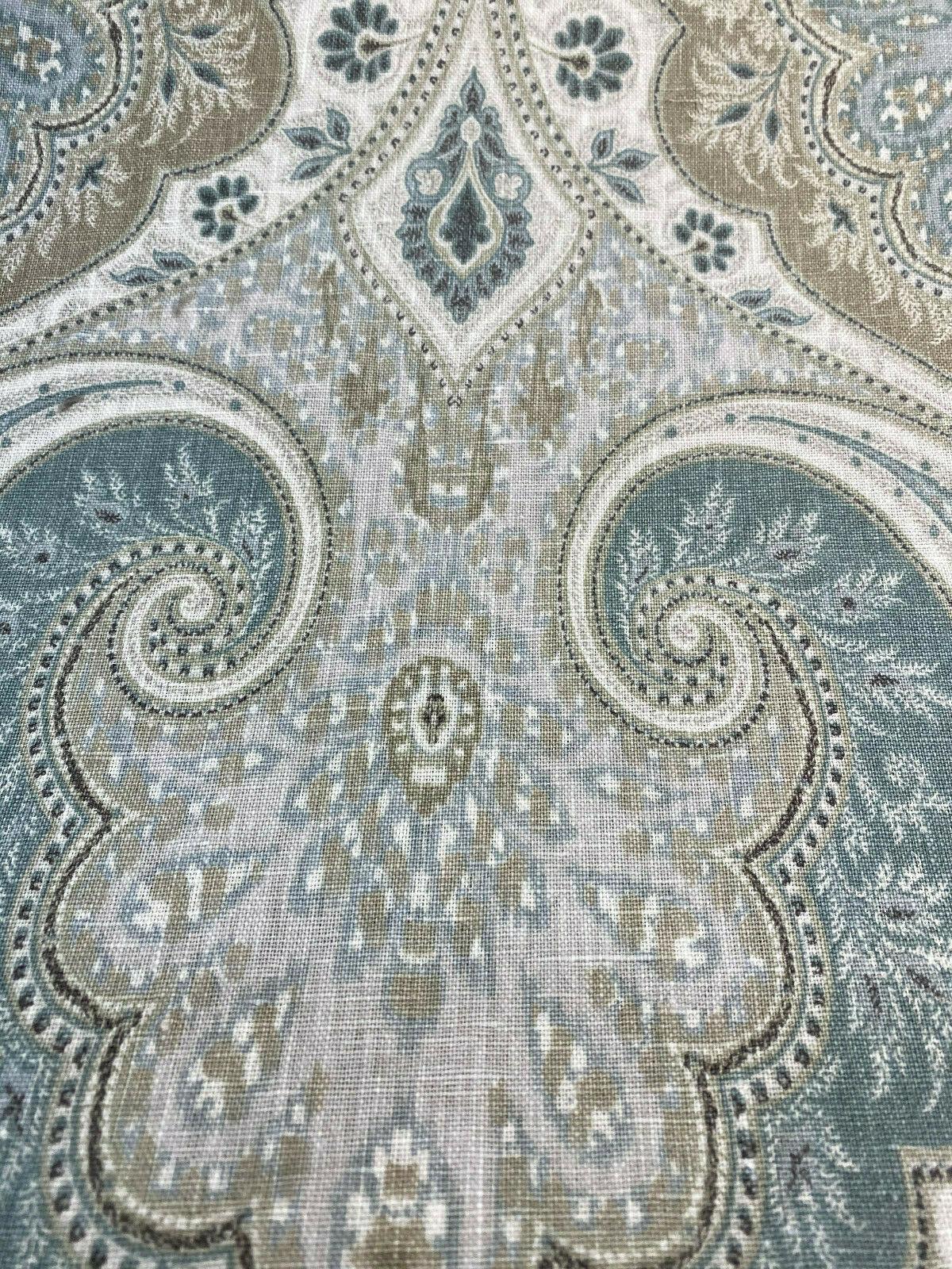 Latika 135 Linen Fabric - Seafoam Blue/Beige Damask, 54.5" Width, 13.5" Horizontal Repeat, 18" Vertical Repeat (1 Yard)