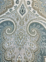 Latika 135 Linen Fabric - Seafoam Blue/Beige Damask, 54.5" Width, 13.5" Horizontal Repeat, 18" Vertical Repeat (1 Yard)
