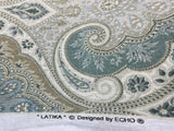 Latika 135 Linen Fabric - Seafoam Blue/Beige Damask, 54.5" Width, 13.5" Horizontal Repeat, 18" Vertical Repeat (1 Yard)