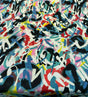 Waverly Spray Paint Zinnia 100 Percent Cotton Fabric - Multicolored Geometric, 54" Width, 27" Horizontal Repeat, 25.25" Vertical Repeat (1 Yard)