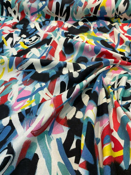 Waverly Spray Paint Zinnia 100 Percent Cotton Fabric - Multicolored Geometric, 54" Width, 27" Horizontal Repeat, 25.25" Vertical Repeat (1 Yard)