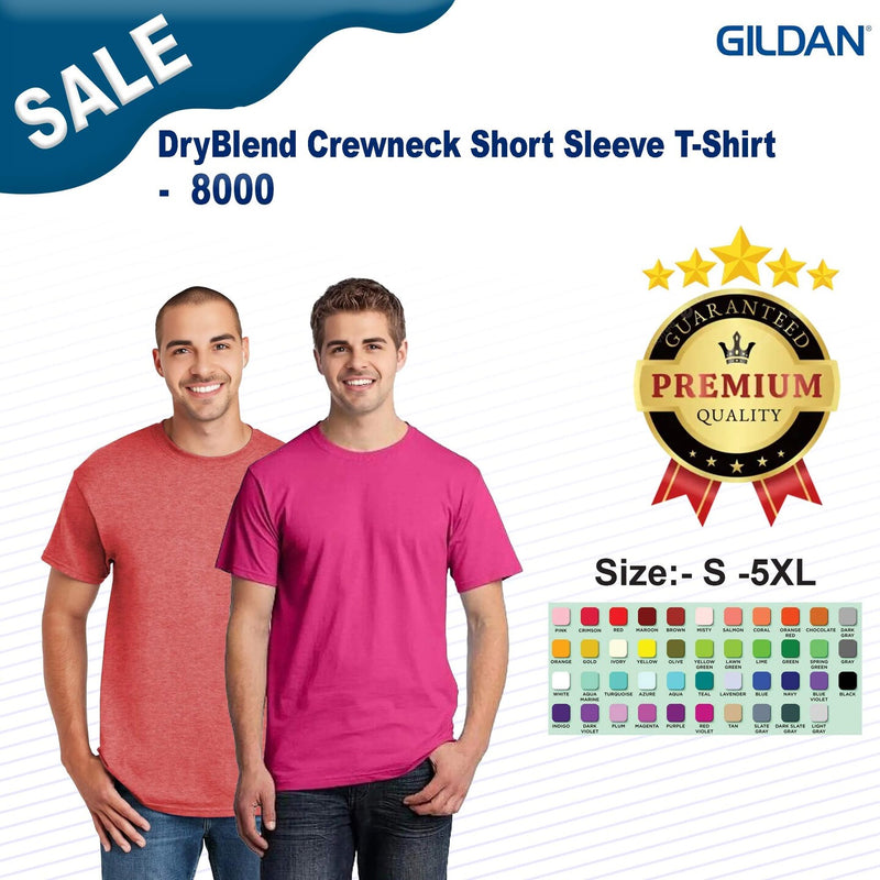Gildan DryBlend Crewneck Short Sleeve T Shirt | Moisture Wicking Performance Tee | Classic Fit Cotton Poly Shirt