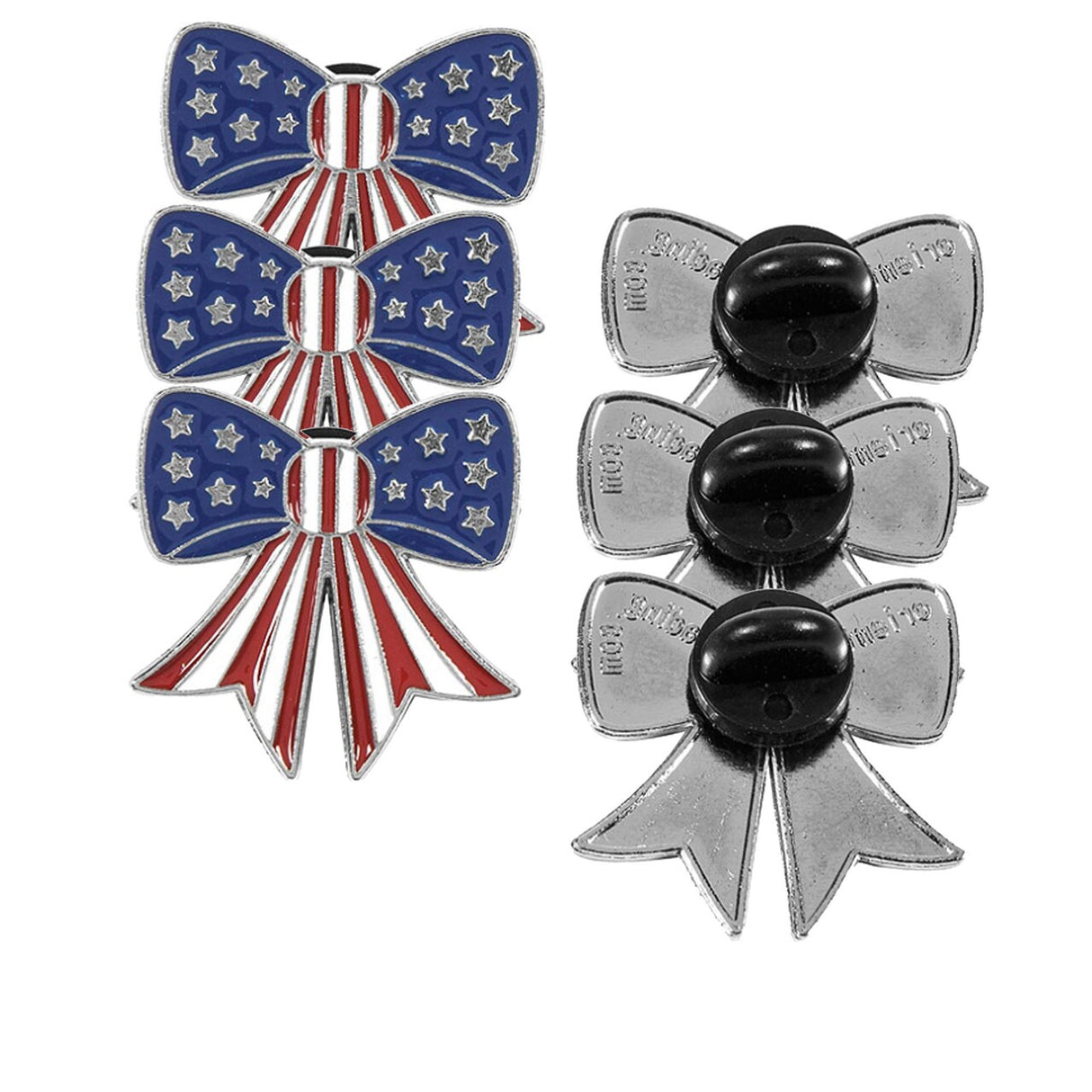 1" Patriotic Red, White & Blue US Flag Style Bow Metal Pins 12 Pc.