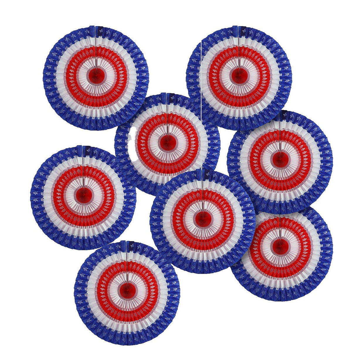 20" diam. Patriotic Stars & Stripes Cutout Hanging Paper Fans 12 Pieces
