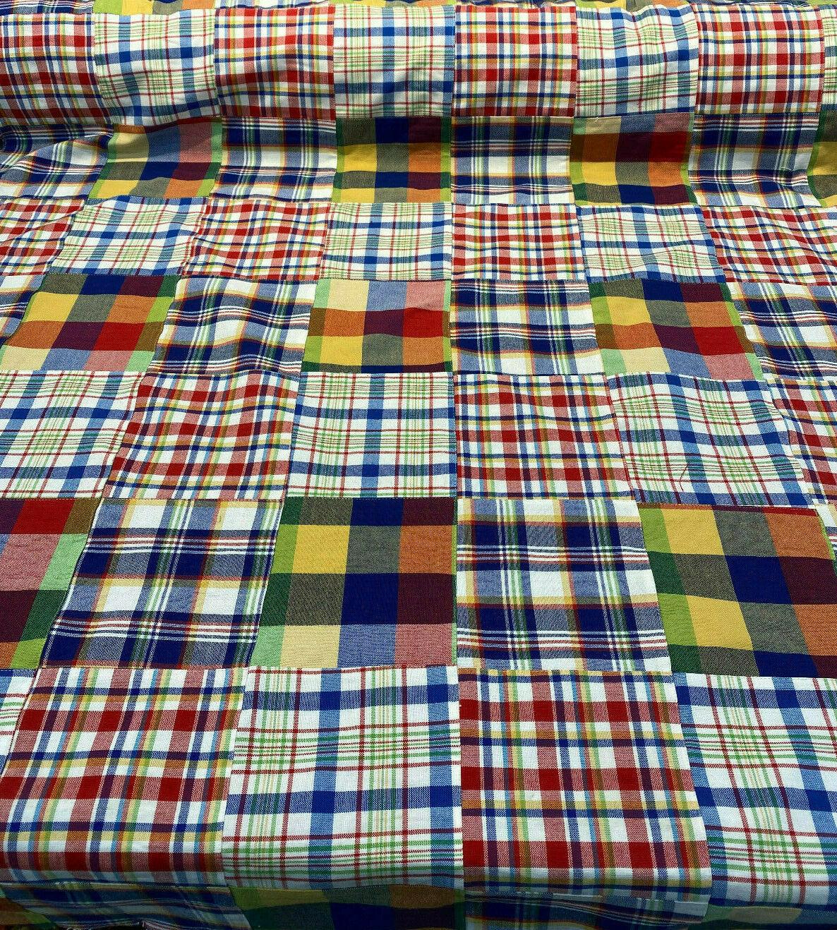 Patchwork Nantucket Plaid Cotton Fabric - Red, Blue, Yellow, Orange, Green, White Patchwork Plaid, 54" Width (1 Yard)