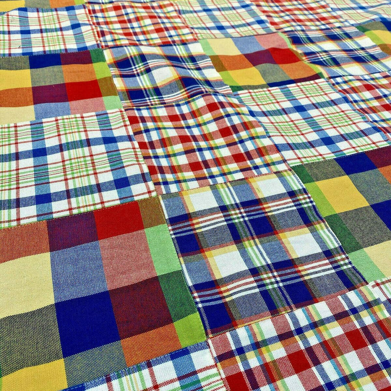 Patchwork Nantucket Plaid Cotton Fabric - Red, Blue, Yellow, Orange, Green, White Patchwork Plaid, 54" Width (1 Yard)