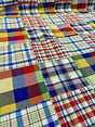Patchwork Nantucket Plaid Cotton Fabric - Red, Blue, Yellow, Orange, Green, White Patchwork Plaid, 54" Width (1 Yard)