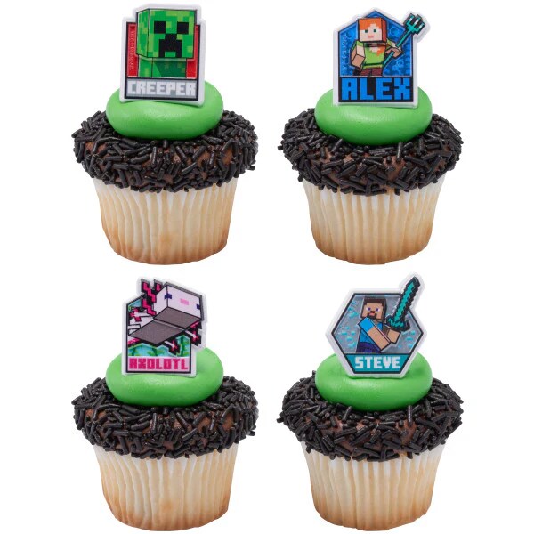 MINECRAFT Lush Finds Creeper, Alex, Steve and Axolot Cake Cupcake Rings - set of 12