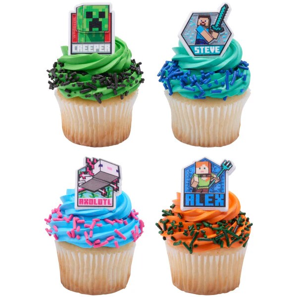 MINECRAFT Lush Finds Creeper, Alex, Steve and Axolot Cake Cupcake Rings - set of 12