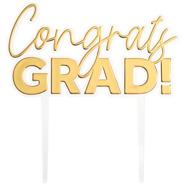 Graduation Gold Cake Topper Congrats Grad! Layon Cake