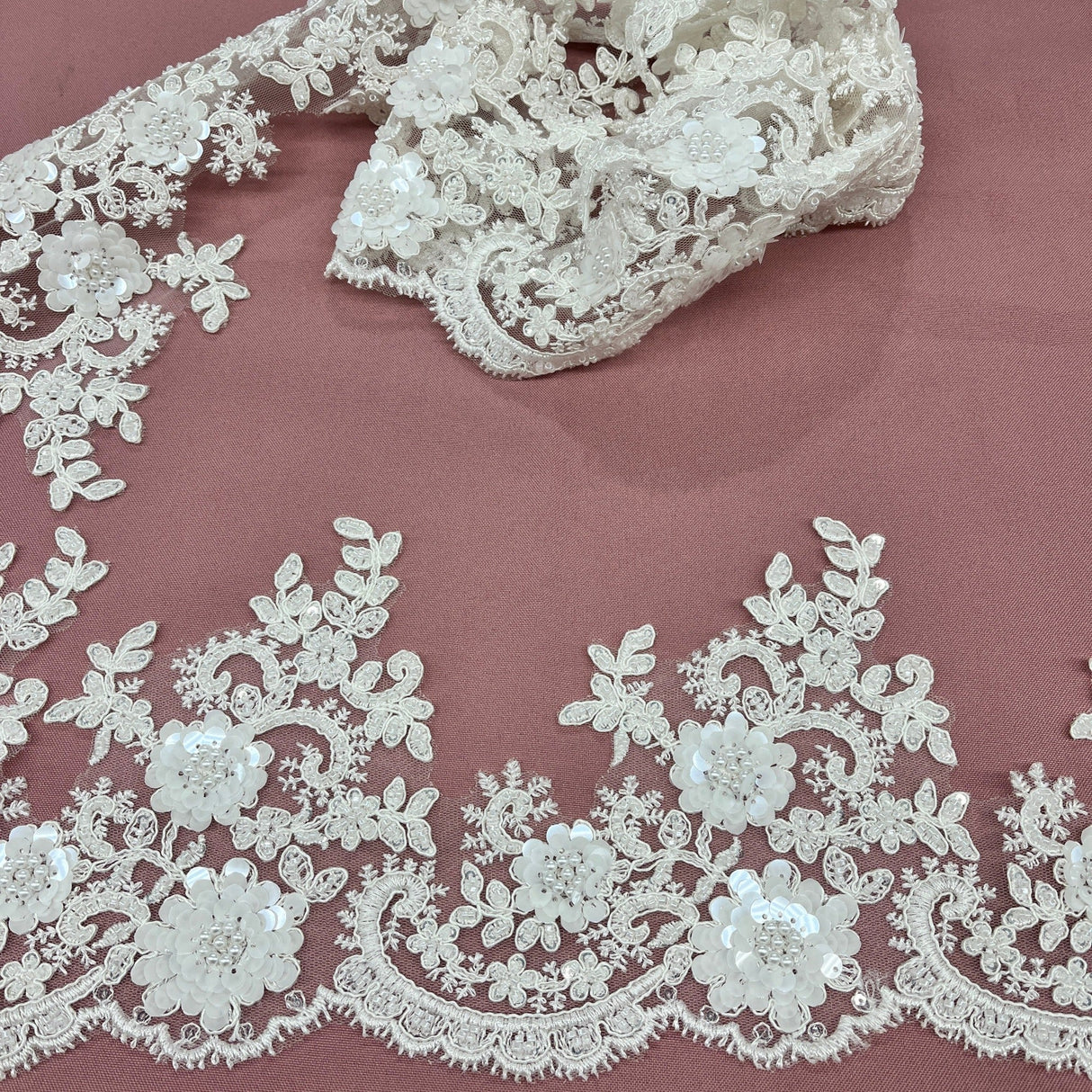 Beaded Corded Floral Lace Trim