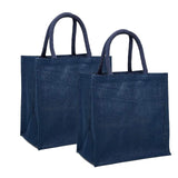 Jute Shopping Bags - Laminated Interior 11 7/8 '' X 7 7/8 '' X 11 7/8 '' Navy