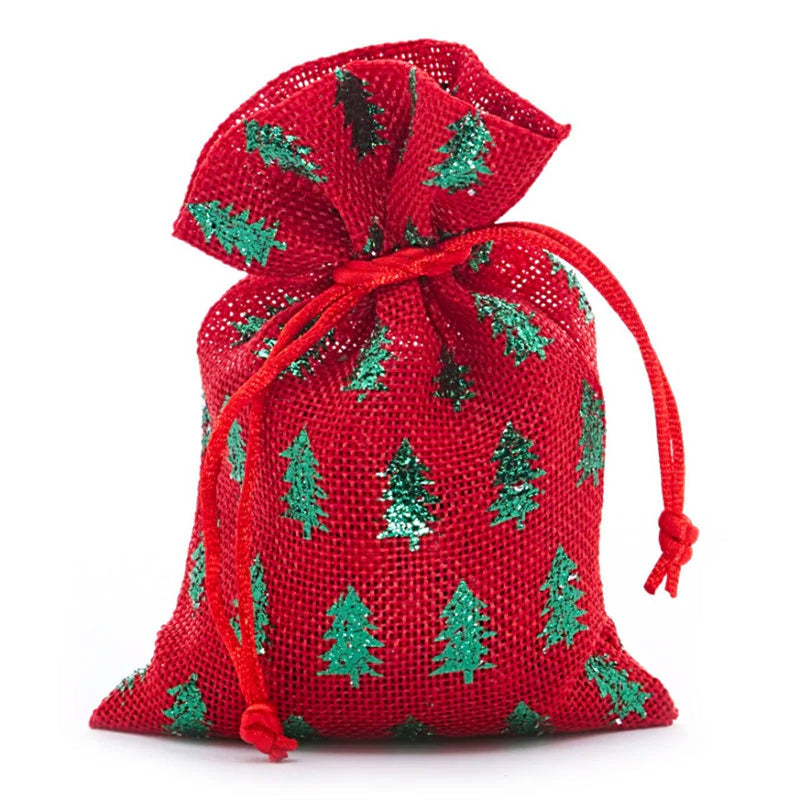 Metallic Christmas Tree Fabric Bag 4” x 6” Holiday Wrapping
