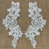 1 Pair 9" x 3" Each Side Beaded & Corded Floral Lace Applique Organza