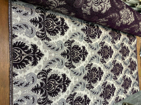 Grenada Damask Upholstery Fabric - Purple, Silver, Gray Damask, 58" Width (1 Yard)
