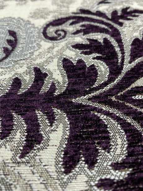 Grenada Damask Upholstery Fabric - Purple, Silver, Gray Damask, 58" Width (1 Yard)
