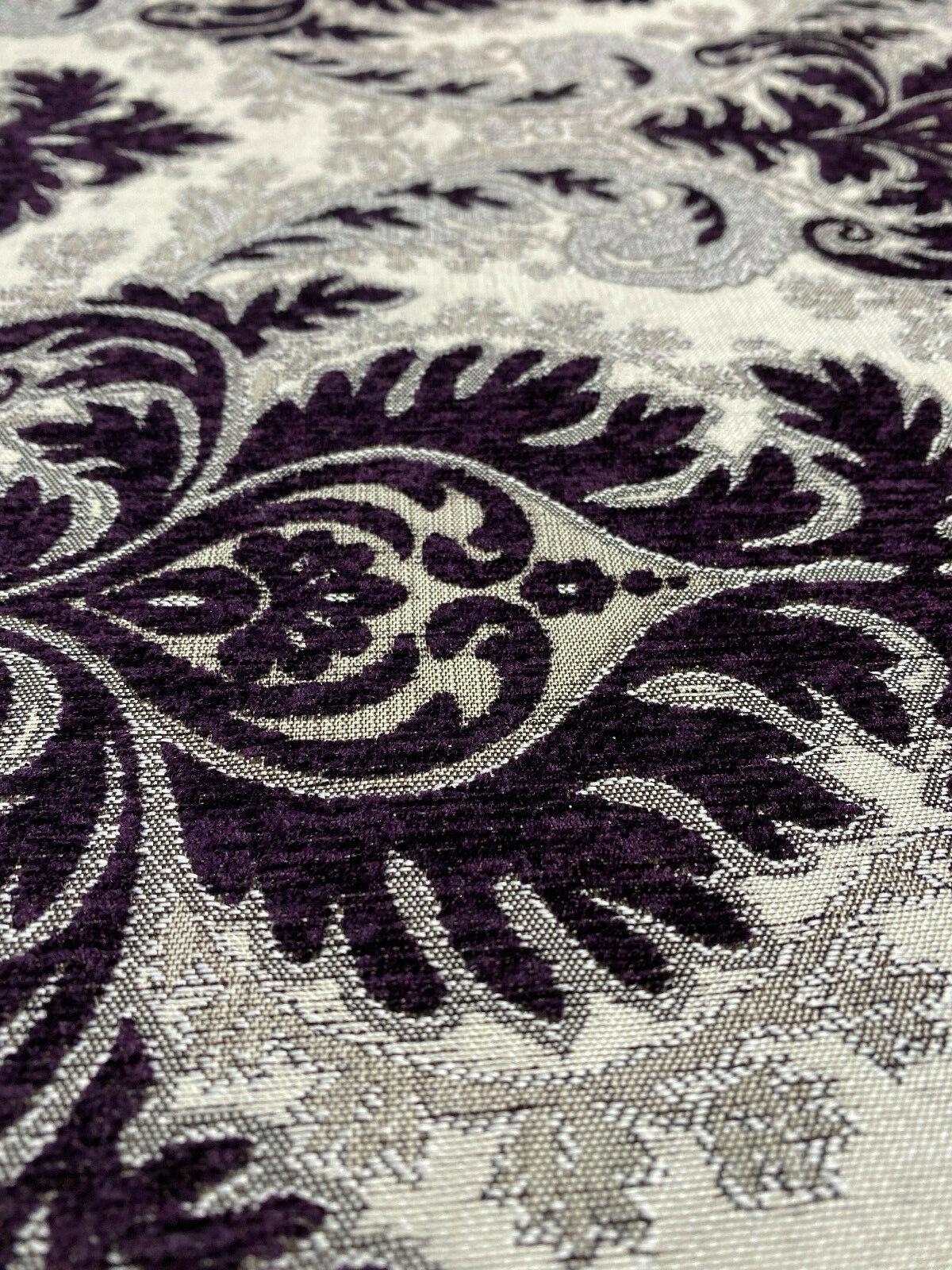 Grenada Damask Upholstery Fabric - Purple, Silver, Gray Damask, 58" Width (1 Yard)