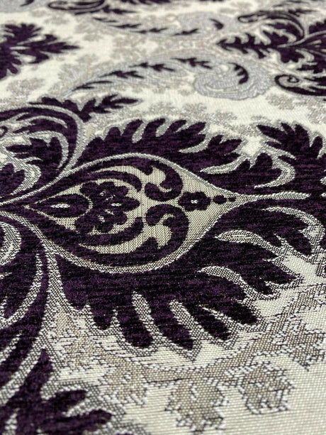 Grenada Damask Upholstery Fabric - Purple, Silver, Gray Damask, 58" Width (1 Yard)