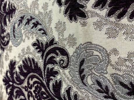 Grenada Damask Upholstery Fabric - Purple, Silver, Gray Damask, 58" Width (1 Yard)