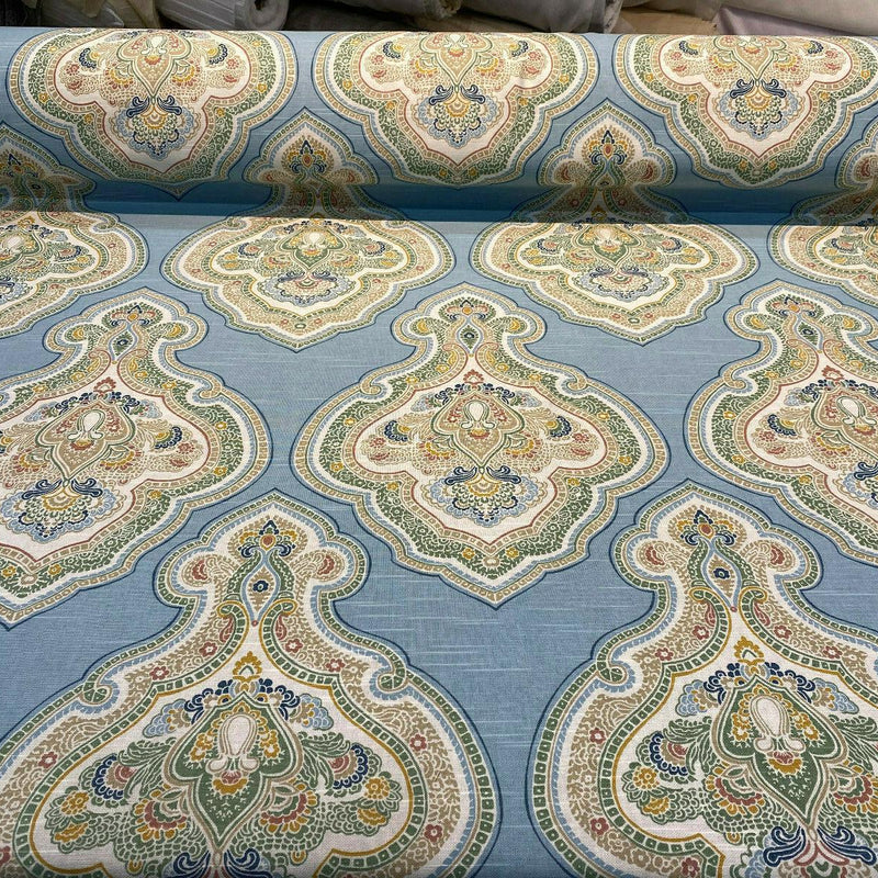 Jennifer Adams Home Laval Horizon Cotton Fabric - Blue, Gold, Light Blue, Pink, Sage, Tan, White Damask, 58" Width (1 Yard)