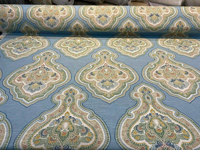 Jennifer Adams Home Laval Horizon Cotton Fabric - Blue, Gold, Light Blue, Pink, Sage, Tan, White Damask, 58" Width (1 Yard)