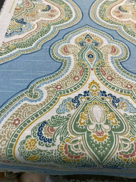 Jennifer Adams Home Laval Horizon Cotton Fabric - Blue, Gold, Light Blue, Pink, Sage, Tan, White Damask, 58" Width (1 Yard)