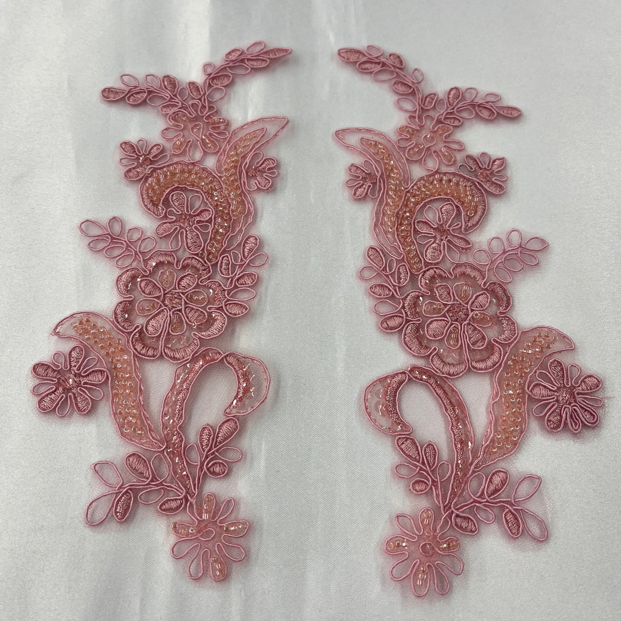 Beaded Corded Floral Lace Applique Pair