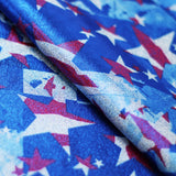 Star Spangled Polyester Spandex Fabric - American Flag Print, Red And White Stars On Blue, 58-60" Width, 240 GSM (1 Yard)