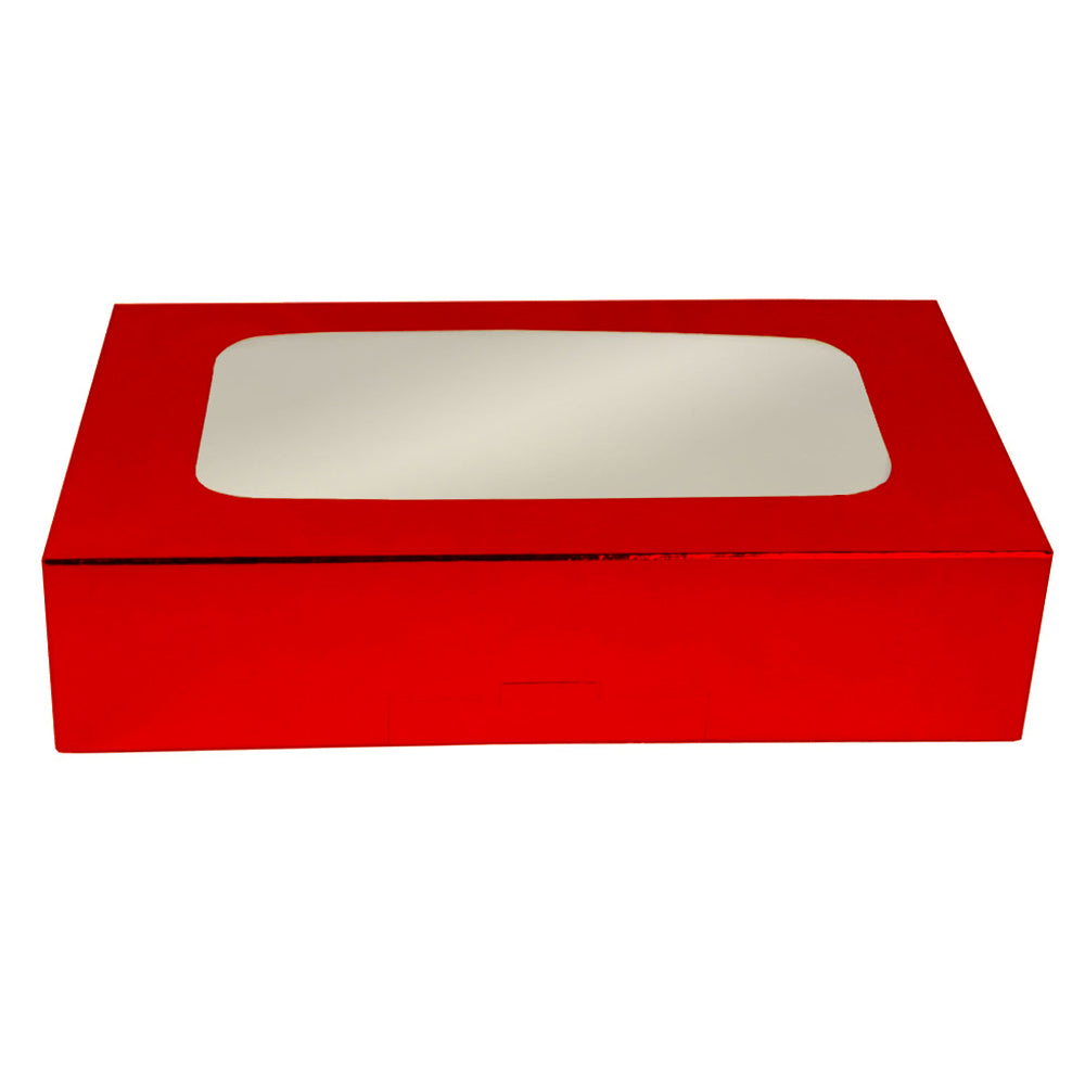 O'Creme Red Treat Box with Window, 8.5" x 5.5" x 2", Pack of 5