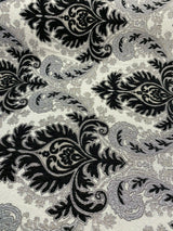 Grenada Damask Black Silver Upholstery Fabric - Black, Silver Damask, 58" Width (1 Yard)