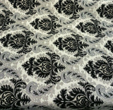 Grenada Damask Black Silver Upholstery Fabric - Black, Silver Damask, 58" Width (1 Yard)