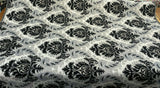 Grenada Damask Black Silver Upholstery Fabric - Black, Silver Damask, 58" Width (1 Yard)