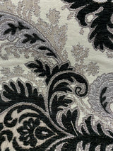 Grenada Damask Black Silver Upholstery Fabric - Black, Silver Damask, 58" Width (1 Yard)