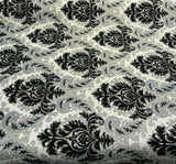 Grenada Damask Black Silver Upholstery Fabric - Black, Silver Damask, 58" Width (1 Yard)