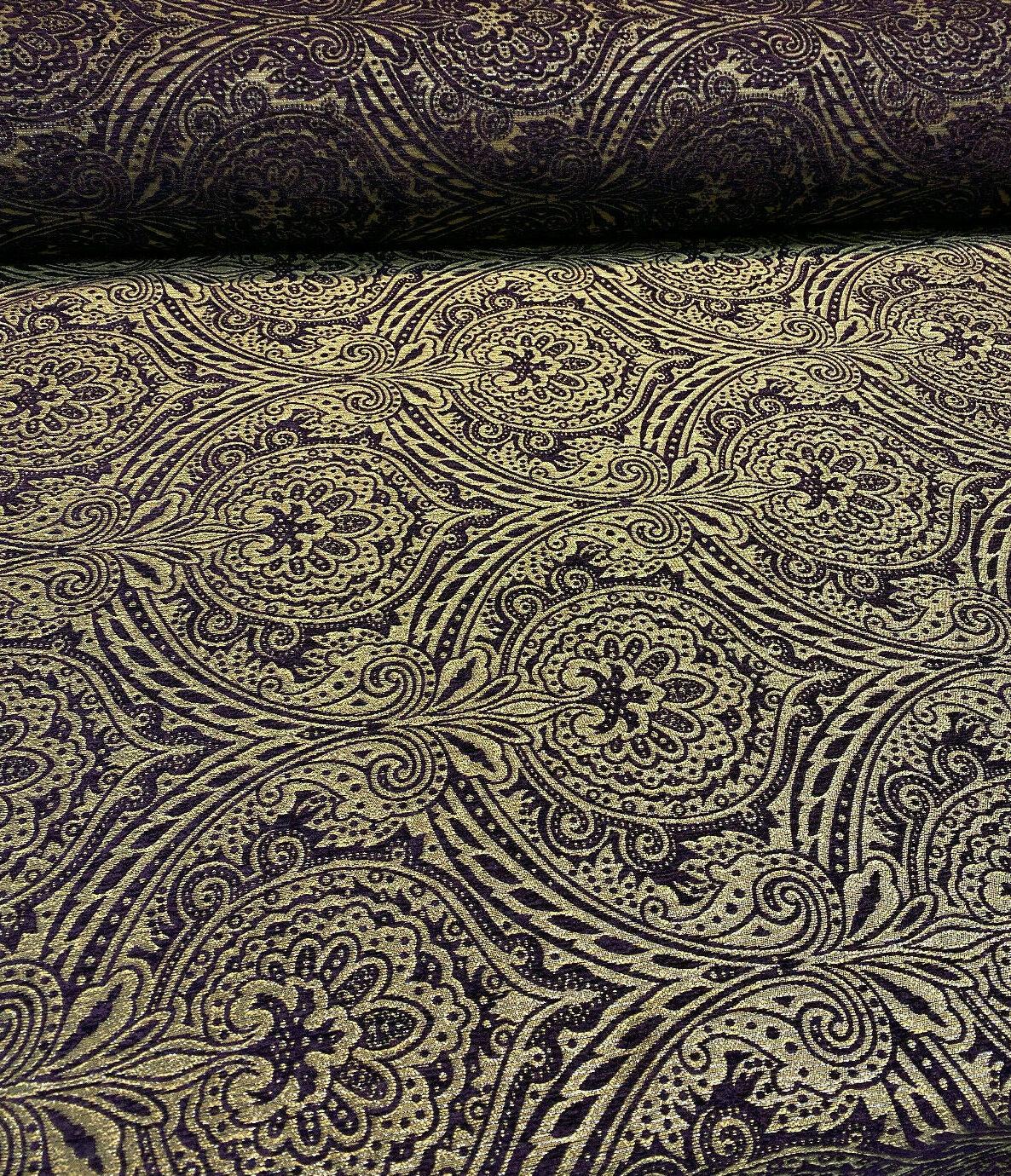 Medellin Damask Upholstery Fabric - Purple Gold Damask, 58" Width (1 Yard)