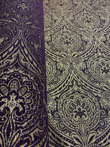 Medellin Damask Upholstery Fabric - Purple Gold Damask, 58" Width (1 Yard)