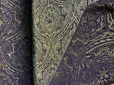 Medellin Damask Upholstery Fabric - Purple Gold Damask, 58" Width (1 Yard)