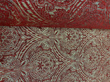 Medellin Damask Upholstery Fabric - Ruby Red Gold Damask, 58" Width (1 Yard)