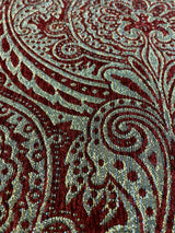 Medellin Damask Upholstery Fabric - Ruby Red Gold Damask, 58" Width (1 Yard)