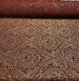 Medellin Damask Upholstery Fabric - Ruby Red Gold Damask, 58" Width (1 Yard)