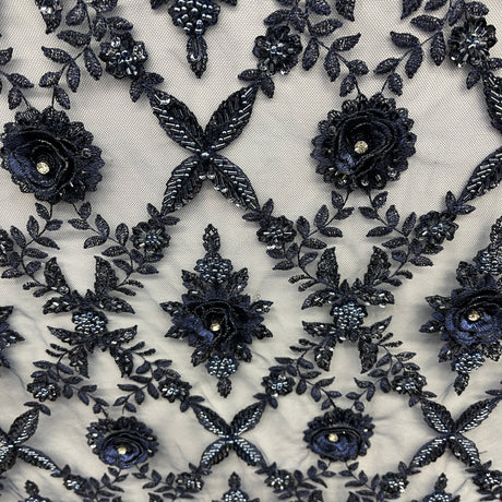 Beaded 3D Floral Lace Fabric